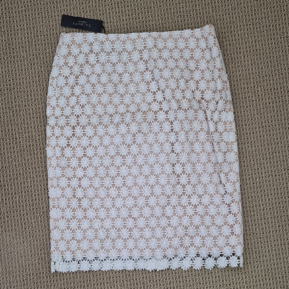 Talbots White Floral Lace Pencil Skirt